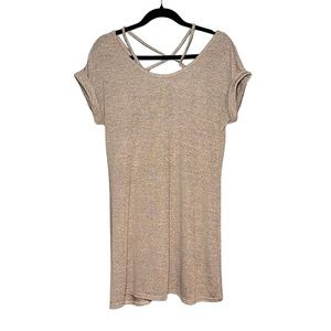 Pink knee length dress with cross straps  on the back